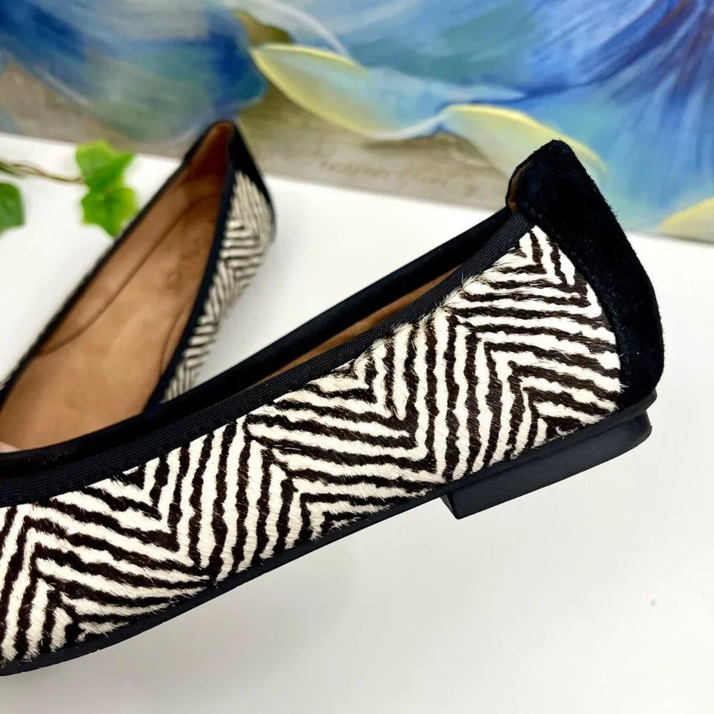 Vionic Minna Zebra Print Ballet Flats With Bow Detail -‎ Black & White Size 6